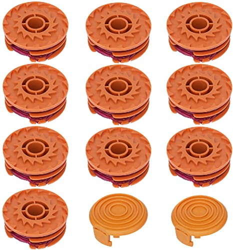 Ersatzspulen für Rasentrimmer, 12 Stck Ersatzspule Schnur Kompatibel mit Worx WA0007 Rasentrimmer Kantenschneider Spulenschnur Ersatzteile 10m Länge 50022833 Spulenkappenabdeckungen 10 Spule 2 Kappen