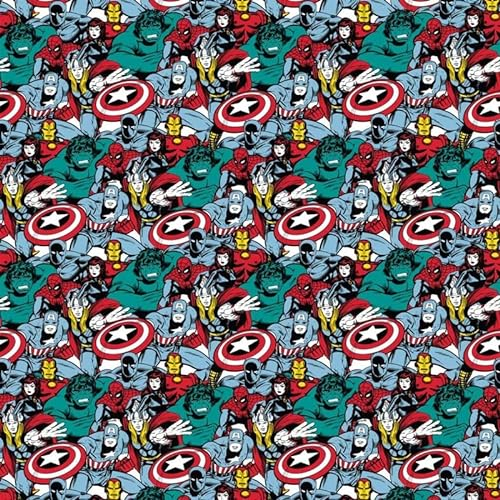 Marvel Power Heroes Comic Pop Baumwollstoff 0,5 Meter (100% Baumwolle, 110cm breit, Lizenzstoff, ideal zum Basteln, Kindernähen, Quilten)
