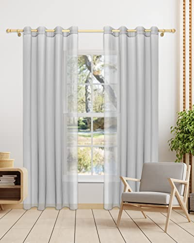 Gräfenstayn 2er-Set Venezia transparente Voile Gardinen mit Ösen - Stores Über-Gardine Wohnzimmer Schlafzimmer - Vorhänge Ösenschal durchsichtig halbtransparent 145x140cm (Höhe/Breite) Grau