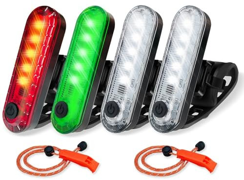 Amzonly 4Pack LED Navigation Lights Kit for Boat Kayak, Stern Light Battery 0perated, Easy Clip on for Night Kayaking, Boating, Canoeing, Paddle Board, Jet Ski, Dinghy, 2Pcs Safety Whistles