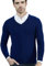 Youllyuu Cashmere Sweater Men 100% Merino Wool Knitted Sweaters V-Neck Long-Sleeve Pullover Thick Jumper Blue L