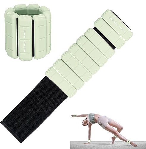 Rhswets Wearable Wrist Weights - Set of 2 (1lb & 2lbs Each) for Women Men, Fashionable Ankle Weights Set for Yoga, Dance, Aerobics, Running, Walking (Olive Green, 2lbs/each)