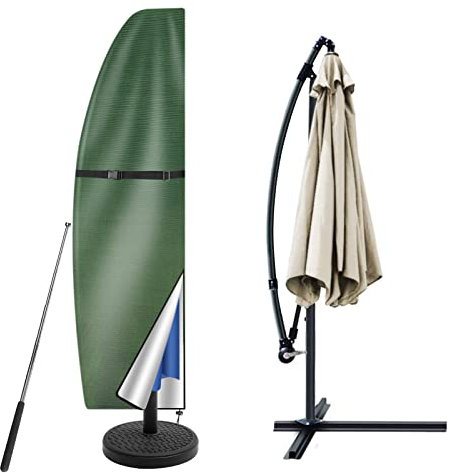 wiipara Parasol Cover with Rod, Parasol Protective Cover fit for Waterproof UV-Block Windproof Large Umbrella Cover with Zip and Storage Bag for Garden Outdoor (Green, 205x25x57/48(bottom) cm)