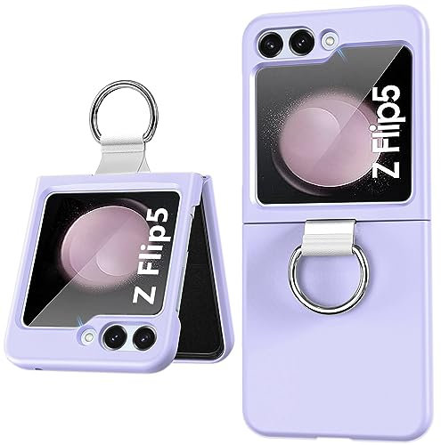 TXXO Z Flip 5 Case for Samsung Galaxy Z Flip 5 Cover Flip5 Silicone with Ring Holder flip 5 Phone Case [Slim Fit] Shockproof Anti-Scratch Hard PC Full Cover for Galaxy Z Flip 5 5G, Lavender Purple