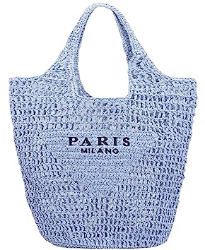 ADZJOY Neue gewebte Tasche for Damen, Netz-Hohltasche, Strandtasche, Schultertasche, faltbar, großes Fassungsvermögen, geeignet for Urlaub, Picknick und Party(Blue)