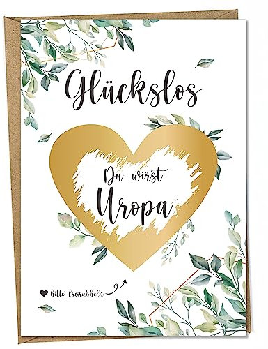 Ninky® Rubbelkarte Du wirst Uropa Postkarte mit Kuvert - Schwangerschaft verkünden Uropa - Rubbellos Herz Gold DIN A6