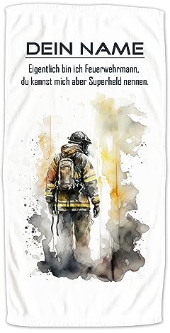 GRAZDesign Badetuch Feuerwehr mit Namen personalisiert | Badehandtuch groß 140x70cm, Kinder & Erwachsene | Handtuch Strandtuch Feuerwehr Geschenke