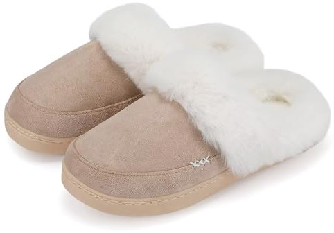 NineCiFun Damen Winter Hausschuhe Warme Flauschige Plüsch Pantoffeln rutschfest Slip on Flache hüttenschuhe (40/41EU,Khaki)