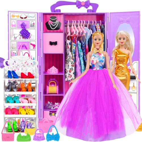 ebuddy 11.5 Zoll Mädchen Puppe mit Kleidung Zubehör und Schrank, Prinzessin Kleider, Kleidung ,Badeanzüge, Schuhe Rack, Puppe Dress Up Spielzeug für Mädchen Geschenke (einschließen Puppe)
