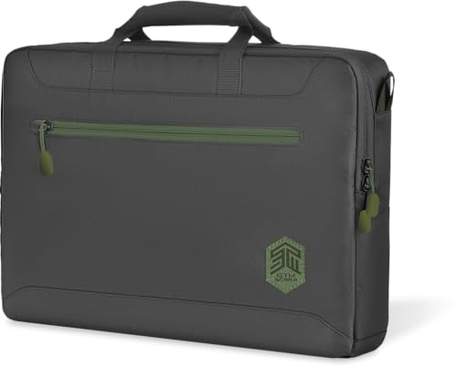 STM ECO Brief Laptop-Tasche 16 Zoll kompatibel mit Apple MacBook Pro 16 (Aus 100% recyceltem Polyester, Schultergurt, Leichtgängige Reißverschlüsse) - Schwarz
