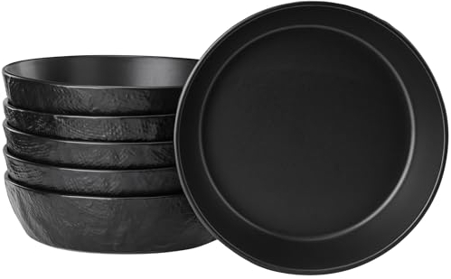 Navaris Assiette creuse en grès - Lot 6x bol à pâtes 20 cm pour 6 personnes - Assiettes creuses design tissé texturé pour salade riz soupe porridge petit-déjeuner dessert