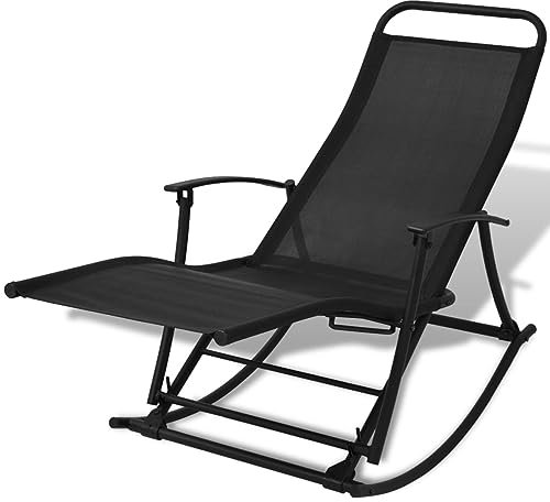 ZEYUAN Klappbarer Garten-Schaukelstuhl, Gartensessel, Campingstuhl, Terassenstühle, Gartenmöbel, Balkon Stühle, Balkonstuhl, Hochlehner, Stühle Für Draußen, schwarz