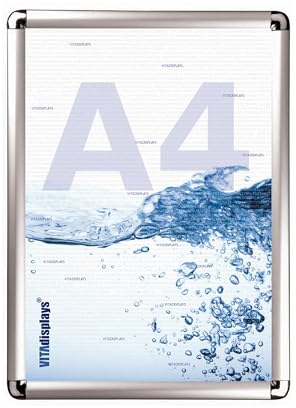 VITAdisplays Alu-Wechselrahmen DIN A4 Silber Rondo, Posterrahmen inkl. Anti-reflex PET-Schutzfolie, 25 mm Aluminium Profil, Plakatrahmen