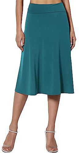 Knielanger Rock Damen Sommer Einfacher Komfort-Basic-Stretch-Rock in A-Linie mit ausgestelltem Knie für Damen Wollrock Kurz (BU1, S)