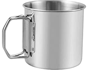 AWHAO Protable Camping Cup Metal Camping Mug with Foldable Handles Lightweight 304stainless Steel Cup Camping Water Boiling Cup Shatterproof Camping Mugs for Outdoor Camping Hiking Traveling, 260ml