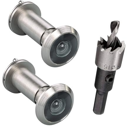 TOGU Türspion mit 2,2 cm großem Bohrer, Türspion aus massivem Messing mit optischer Glaslinse, Türstärke von 3,8 cm bis 5,4 cm, Türspion mit satiniertem Nickel-Finish