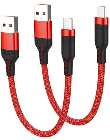 Short USB C Cable 0.5m 2 Pack, USB A to USB Type C Fast Charging Charger Lead Nylon Braided Compatible with Samsung Galaxy S20 S10 S9 S8 Plus Note 10 9 8 (Red)