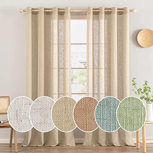 MIULEE Gardinen Vorhänge mit ösen Voile Vorhang kurz Modern Leinenoptik Halbtransparent Ösenvorhang für Wohnzimmer Kinderzimmer Raumteiler 2er Set Khaki 245x140 cm