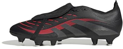 adidas Predator League Fold-Over Tongue Soft Ground Football Boots, Botas de fútbol Unisex Adulto, Core Black/Grey Four/Lucid Red, 40 2/3 EU
