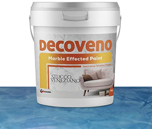 DECOVENO COLOUR Marble Effected Decorative Paint 4 KG - Authentic Venetian Stucco - Water Based Plaster - Shiny Smooth Finish (NIGHT BLUE)