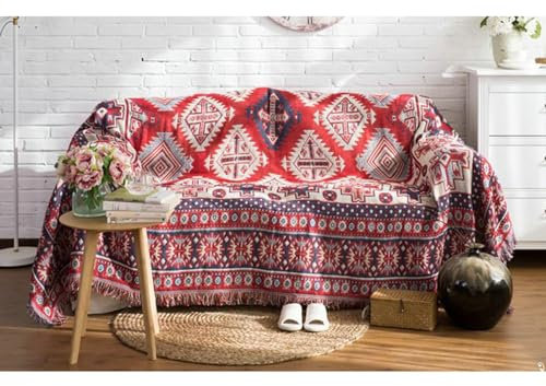 AMDXD Sofa Überwurfdecke, Bohemian Stil Geometrisch Muster Sofahusse 2 Sitzer, rutschfeste Sofabezug Katze in Baumwolle für Hunde Haustierfreundliche - 180x230CM, Rot