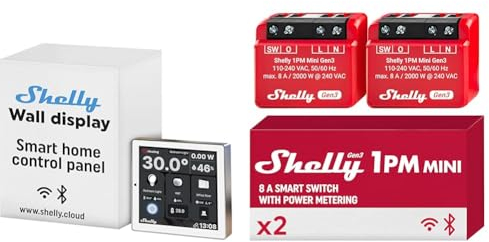 Shelly Wall Display Weiß | WLAN & Bluetooth EIN intelligentes Bedienfeld & 1PM Mini Gen3 | WLAN- und Bluetooth-Smart-Switch-Relais