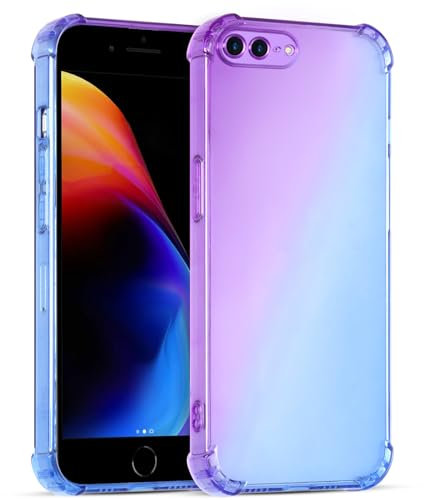 Xylota Coque pour iPhone 7 Plus/8 Plus 5,5 Pouces, Transparent Housse Etui Silicone Souple Aesthetic Étui, Anti-Rayures Élégant Coloré Protection Caméra Bumper Case pour iPhone 8 Plus, Violet/Bleu