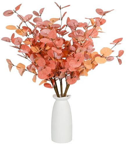 Atoke 5 Pcs Artificial Flower Faux Eucalyptus Stems 24 Fall Silk Leaves Autumn Eucalyptus Plant Branches for Autumn Decor Home Table Centerpieces Wedding Party Thanksgiving Christmas Decor