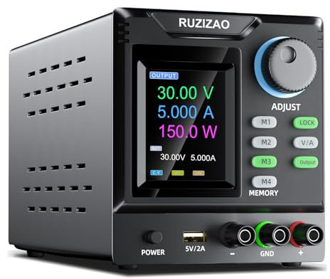 RUZIZAO Fuente de Alimentación Regulable, 30V 5A DC Fuentes de Alimentación de Laboratorio, Programable Fuente Alimentación Laboratorio con, Equipado con codificación, memoria, interruptor de salida