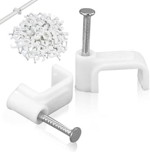 Flat Cable Clips White 100 Pcs for Cat6 Cat7 Ethernet Cable Clips to Wall with Steel Nails 10mm 12mm Cord Holder (10mm)