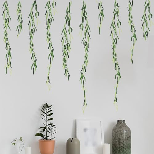 astylishome Wall Stickers for Kitchen Plants Leaves Peel and Stick Waterproof Walls Decal Art Decor Murals Wallpaper Home Decorations for Living Room Bedroom Green 1117