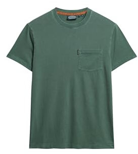 Superdry Herren Gewaschenes Essential T-Shirt mit Tasche Verwaschenes Waldgrün L