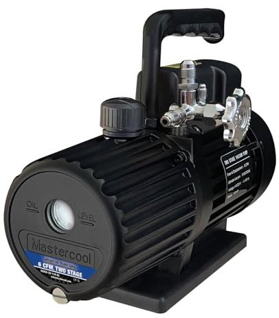 Mastercool 90066-2V-110-BL Black Series 6 CFM Two Stage Vacuum Pump, Dual Voltage 110V/220V, Thermally Protected Motor, High-Volume Fan, and Oil Drain Valve