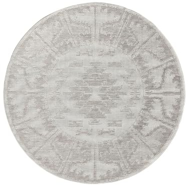 benuta Nest Teppich Bronco - Grau 160 cm rund - Kunstfaser - Outdoor geeignet - rund & im Style: Geometrisch, Minimalistisch - Pflegeleicht für Wohnzimmer Schlafzimmer