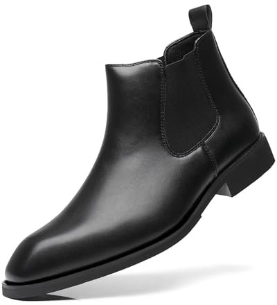 SANNAX Herren Chelsea Stiefel Boots Stiefeletten Business Formelle Mokassins Abendschuhe Formal(EU44,Schwarz)