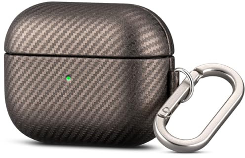 Haobobro [Karbonfaser Textur] für AirPods Pro 2 Leder Hülle - Handgefertigt AirPods Pro 2 Ledercase - Stoßfest AirPods Pro 2 Leather Case - AirPods Pro 2 Schutzhülle mit Karabiner - Titan Wüstensand
