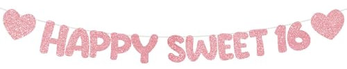 loghohu Deko 16 Geburtstag Mädchen, 16 Geburtstag Mädchen Deko Roségold Happy 16. Geburtstags Banner Geburtstagsfeier Dekorationen Zubehör