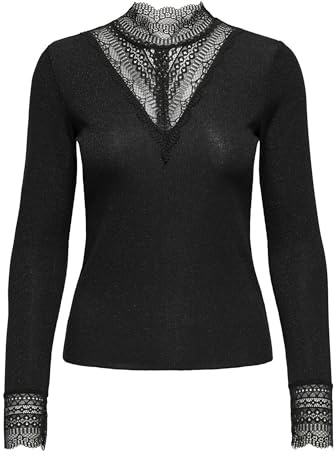 ONLY Damen Onltilde Glitter L/S Highneck Top JRS, Black, L