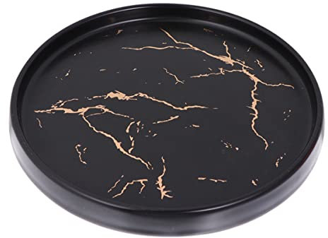 COLLBATH Plateau De Rangement Pour Bijoux En Céramique Noire Design En Marbre Pour Assiette Décorative Assiette À Dessert