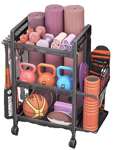 ZEMBSOYA Yogamatte Aufbewahrung Sportmatte 3 Etagen Regal in Etagen Metall Pulverbeschichtet 35.1 cm x 14.9 cm x 44.2 cm Tragbar Platzsparend 3 Count