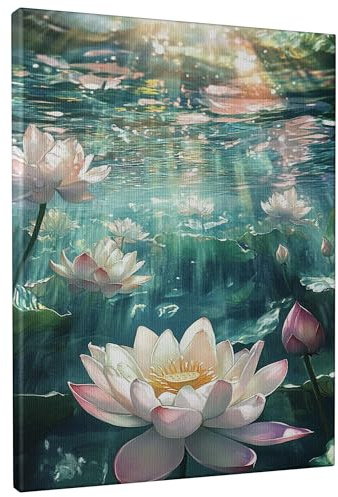 Ruhige Wasserlilie, Leinwand-Kunst, Aqua Pfirsich-Seerosen, ruhige Heimdekoration für Wohnzimmer, Schlafzimmer, Spa, ungerahmt, 20,3 x 30,5 cm