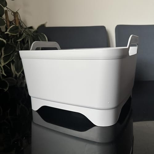 Modern Washing Up Bowl with Drain Plug, Elevated Base, Grey, Kitchen Sink dishwashing up Bowl with Drainer
