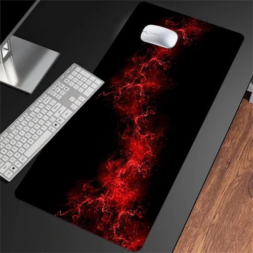Tapis de Souris Gaming XXL 600x300x2mm Tapis de Souris Gamer Extra Large en Tissu avec Base antidérapante Améliore la Précision et la Vitesse pour Gamer, Ordinateur, PC (Résumé Rouge)