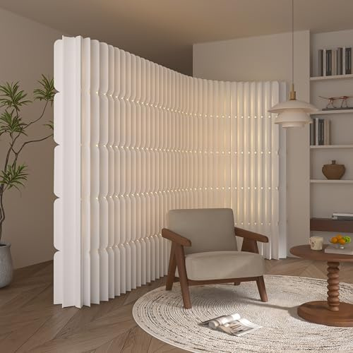 Faltbarer Paravent Raumteiler Trennwand aus Papier Sichtschutz Stellwand Raumtrenner für Wohnzimmer Schlafzimmer Teezimmer, Weiß (B400 x H200 cm)