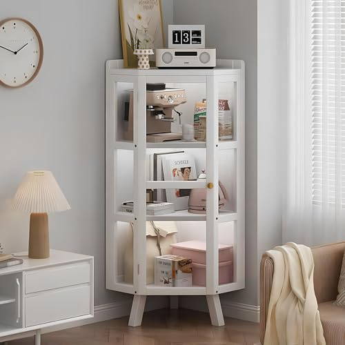Vitrine en verre avec portes, grande vitrine de rangement transparente, grande vitrine en verre pour objets de collection, mobilier élégant pour la maison ou le bureau