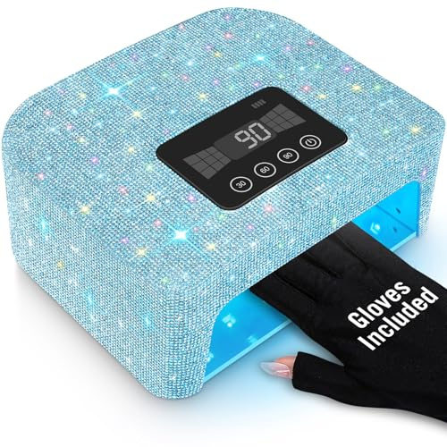 Aedavey Kabellose UV Nagellampe, Wiederaufladbare UV Licht für Gelnägel, LED Nagellampe mit 4 Timer Modi, Gel Nagel UV Licht Dekorieren mit Funkelnden Nagel Strass (Sparkly Blue Diamond)