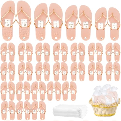 24 Pairs Flip Flops Bulk for Wedding Guest 4 Sizes Slippers Hotel Guest Spa Slippers Party Favors Flip Flops with Size Cards Drawstring for Wedding Pool Party