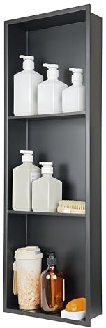 IKITRAEE Edelstahl Wandnische dusche zur Aufbewahrung Duschablage Unterputz,Einbaunische Wand Eingebaut,Duschnische Fuer Badezimmer Shampoo,Dreieteragiger Ablagekorb (Matt schwarz, 90X30cm)