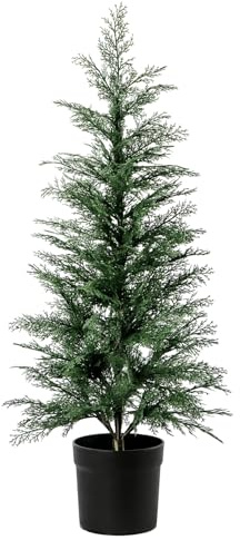 Faux Cedar Tree - 3FT/90CM Artificial Christmas Tree in Pot with Pinecone for Front Porch Bedroom Indoor Outdoor Farmhouse Offices Home Outside Decor (Green, 90cm)