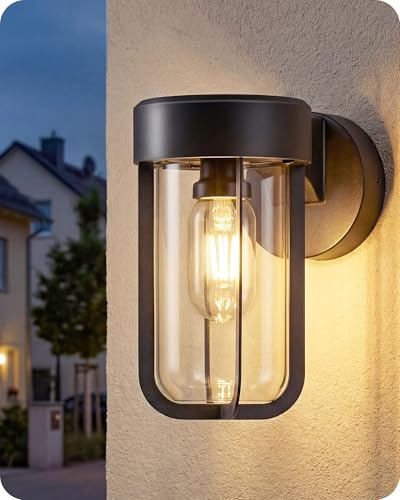 GOEBLESON Außenwandleuchte, Schwarze Aussenlampe Wand ohne Birne, moderne Wandleuchte Metall, Außenbeleuchtung Hauswand E27-Fassung, IP44 Wasserdicht, für Balkon, Terrasse, Garten, Garage, ZB14HBD05